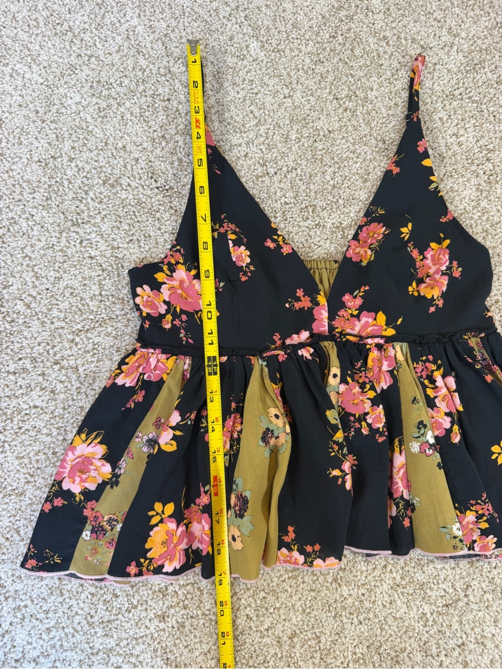 Free People Tillie Floral Plunge Babydoll Top Women's XS Black Olive Cami - Picture 8 of 8
